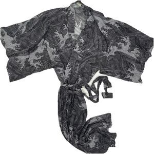 Mitsukoshi Men's Robe Housecoat Kyoto Sen'i 56" Grey/Light Purple & Black Cotton